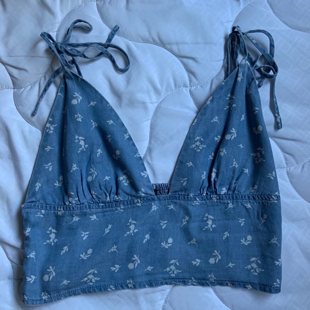 Denim Floral Crop Top